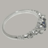 Британски направени стерлинги Silver Natural Sapphire & Cubic Zirconia Womens Anniversary Ring - Опции за размер - размер 10