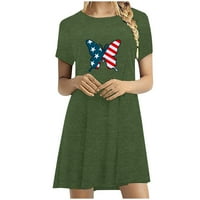 Дамски рокля за независимост ден жени 4 юли рокля звезди ивици рокли патриотични дрехи пролетта на денонощието на независимостта екипаж ший късо ръкав армия зелено m