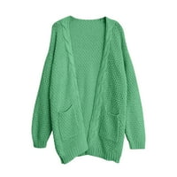 Жени хлабави отворени предни пуловер с кабелни жилетка с дълъг ръкав с джобове женски жилетка зелено l