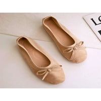 Lacyhop жени плоски обувки Slip on Ballet Flats Comfort Loafers Работа с лека рокля обувки Мода Bowknot Beige 7.5