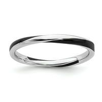 Твърда стерлингова сребърна подредена усукана черна емайлирана пръстенска лента с размер 10
