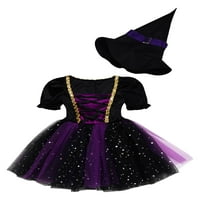 Aislor Kids Girls Purple Witch Costumes Fairytale Witch Tutu Облечете се с вещица шапка Deluxe Halloween 4- A Purple 8