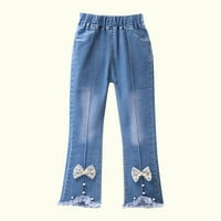 Yanhaigong Toddler Baby Girl Jeans Clearance Carton Print Небрежно летни панталони за момичета 3-4 години