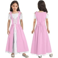 Renvena Girls Ренесанс рокля Рокля Хелоуин Косплей костюм Средновековна принцеса рокля Размер 6- розово 8