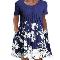 Жени къси рокли Pocket Summer Beach Sundress Sleeve Mini рокля Kaftan Travel Navy Blue M