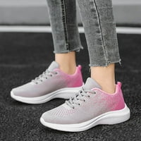 Жени спортни обувки Модни нов модел Цвят Блокиращ мрежест дишаща дантела нагоре плоски удобни обувки за бягане розово