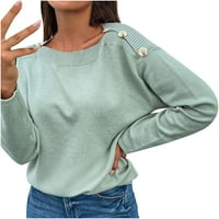 Женски O-Neck с една дума шия рамен бутон Пуловер плетен пуловер Блуза Hot6SL4870124