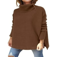 Жени джъмпер върхове костенурка шия плетен пуловери Батвинг ръкави пуловер уютен пуловер работа кафяво m
