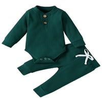 Rejlun бебешки тоалети с дълъг ръкав тоалет костюм екипаж на шията + къси панталони сладка обикновена снимка зелено