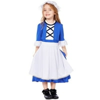 Sehao Toddler Kids Girls Halloween Country Side Style Cosplay Comtome Party Princess Promn Ress Hat Outfit Set Blue Xs