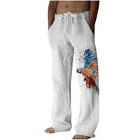 Панталони за мъже Просвещение Мъжки летен памук и коноп Панталони с широки крака отпечатани дантелени спортни панталони ежедневни панталони панталони панталони