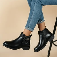 Dyfzdhu Buckle Detail Side Zip Boots for Women Ретро заострени пръсти на петата на петата обувки къси ботуши дамски обувки