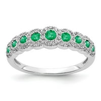 14k бяло златна пръстенна лента GEMSTON EMERALD Кръгъл зелен диамант, размер 6