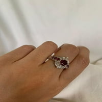 Ruby Ring, изпълнен с карилон, клъстер с скъпоценен камък 2. CT стерлингов сребърен пръстен за жени, размер на пръстена: 4.5