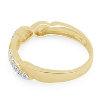 Бял кубичен циркония елегантно усукано обещание Любов лъскав пръстен в 14K жълто злато над стерлингово сребро, размер на пръстена 13.5
