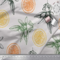 Soimoi Orange Poly Georgette Fabric Lemon филийка и флорален отпечатан двор