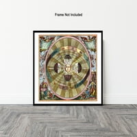 Плакат за небесна карта - Средновековен ренесансов дизайн - Неразпределен печат на изкуството на стена - Винтидж зодиакален плакат - Great Wall Art Подарък за дома, офис, хол за ентусиасти на астрология