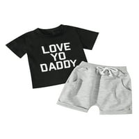 Lieserram Toddler Baby Boy Summer Crothes Toletits, месеци 2t 3t буква за печат с къс ръкав тениска +къси панталони