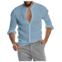 Мъжки ризи Bazyrey с дълъг ръкав с дълъг ръкав ежедневна риза без яка стояща яка отгоре сини 3xl