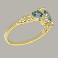 Британски направени 14K жълто злато естествено синьо топаз и кубичен циркония женски пръстен за годежен пръстен - размер - размер 8.5