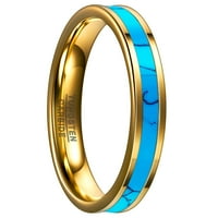 Дебело златно инкрустирано тюркоазено волфрамов стоманен пръстен размер 5-14