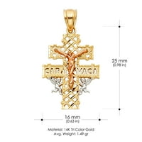 14k три цвят злато Исус Круцифи Кръст на висулка Caravaca с огърлица на веригата Valentino - 16
