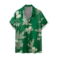 Мъжки винтидж копче за печат на цветя с къс ръкав хавайска риза хлабав лек редовен годен летен плаж алоха тениски върхове зелени xxl