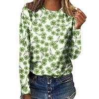 Idoravan ризи с дълъг ръкав за жени разрешение жени с дълги ръкави небрежни тениски St. Patrick Print Crewneck Pullover Tops