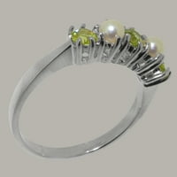 Британски направени стерлинги сребро естествен перидот и култивирана перлена жена годишнина пръстен - Опции за размер - размер 6.75