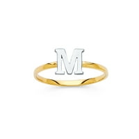 Бижута 14k бяло и жълто злато с два тона първоначална буква, подредена пръстен c размер 9.5
