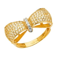 Бижута от Lux14k Жълто злато папийонна вратовръзка Кубичен циркония CZ Модна годишнина Размер на пръстена 8.5