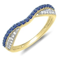 DazzlingRock Collection 14k кръг синьо сапфир и бял диамант дами сватбена лента подредена пръстен, жълто злато, размер 4