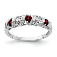 Солиден 14k бяло злато гранат януари червен скъпоценен диамантен годежен пръстен размер