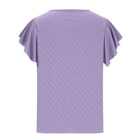 Efsteb модерни дамски върхове клирънс небрежно свободно прилепване тениски с къс ръкав лято удобно екипаж с ръкави за ръкави за ръкави с леки плътни цветни блузи лилави m