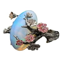 Eastshop Vintage Women Fau Opal Plum Blossom Flower два тона пръстен пръстен бижута подарък