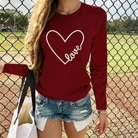 pxiakgy тениски за жени жени небрежно дълъг ръкав o шия буква печат сърцевини във формата на сърце женски тениски + m