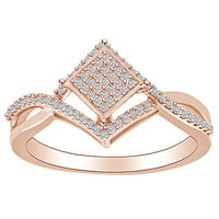 Карат кръг отрязал бял естествен диамантен байпас преплетен пръстен в 10k твърдо розово злато