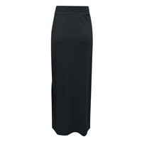 Rewenti женски универсален половин пола твърд цвят еластична опакована хип пола разделена пола черно 12