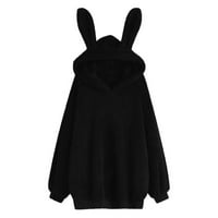 Fesfesfes палто за жени заек уши агнешко руно твърд цвят дълъг ръкав горна суитчър за продажба на блуза клирънс