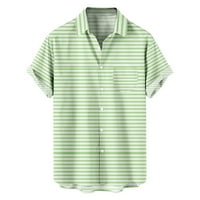 Мъжки ежедневни раирани бутон за печат надолу ризи Големи и високи редовно прилепване Лятна кратка ръкав графични тениски модерни празнични плажни хавайска риза с джобове зелени s