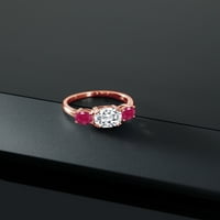 Gem Stone King 18K Rose Gold Платен сребърен червен рубинен пръстен комплект с Moissanite
