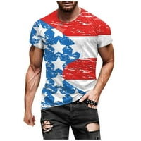 Мъже 3D дигитален флаг за печат на риза Небрежно кръгло врата Независимост Ден фитнес спортни къси панталони ръкав тениска блуза върхове