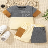 Малко дете бебе момче дрехи дрехи с къс ръкав контраст цветен тениски върхове + къси панталони комплекти лятно облекло