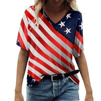 Дамска небрежна мода v Врат Независимост Ден на печат с къс ръкав Тениска Топ жени риза полиестер дълъг ръкав