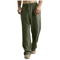 Летни просвета Мъжки панталони отзад в училище Модни мъжки ежедневни разхлабени и удобни панталони панталони памучни копчета панталони Зелени XL