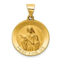 Бижута 14K жълто злато полирано и сатене на кухи медал с медал St. Rita