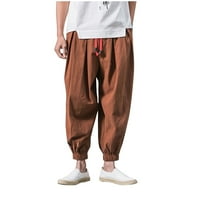 Потни панталони за мъже Просвещение Мъжки модни ежедневни разхлабени плътни цветови харема панталони широки крак еластични панталони