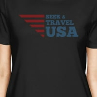 Търсене и пътуване САЩ Американска флаг риза Дамска черна графична тениска