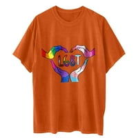 Дамски ежедневни туники върхове Лятна дъга графична тениска с къси ръкав Писмо за печат Небрежен хлабав тениска
