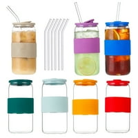 Светлосини чаши за пиене с капаци и стъклен страст - 16oz могат да оформят стъклени чаши, чаши за бира, ледени чаши за кафе, силиконова антиблодна чаша слама чаша